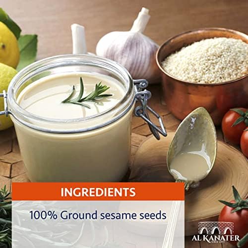 Al Kanater, Tahini Sesame Paste, 2 LB (32 Oz), 100% Natural, 100% Ground Sesame Seeds, Absence of Chemicals-No Whitening, Rich Creamy Taste for Hummus, Sauces, Baba Ghanouj and Halawa.