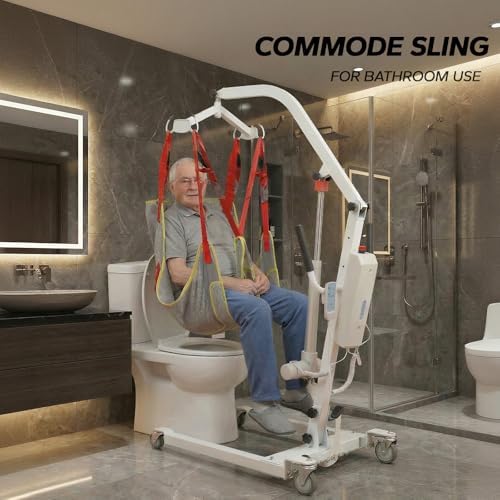 Electric Patient Lift with Commode Sling-500lbs Electric Body Transfer Lift for Home/Hospital/Healthcare, 8000N Powerful Motor for Full/Partial Paralysis, Mobility Aid for Disabled Bedridden