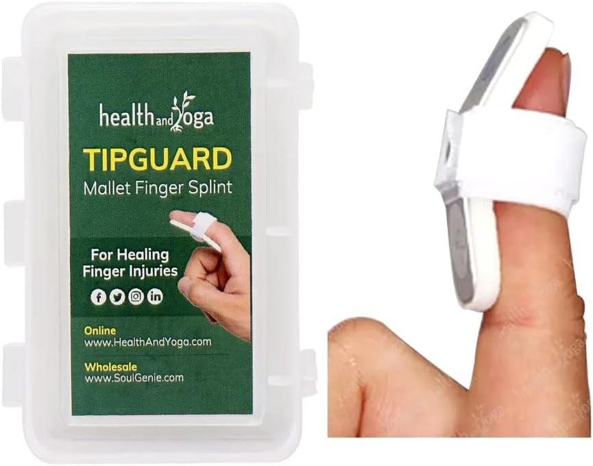 SoulGenie HealthAndYoga™ TipGuard Bendable Finger Splint for Mallet Finger Deformity -Post-Surgical Care- Adjustable Straightener -Trigger Finger Brace - 2 Sizes Set