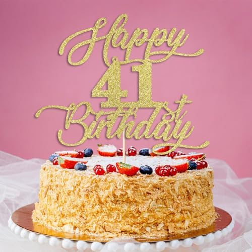 Happy 41st Birthday Cake Topper- Golden flash Cheers to 41 Years Birthday Cake,41st Fabulous Cake Decoration,Happy forty-one Theme Party Decorations Supplies