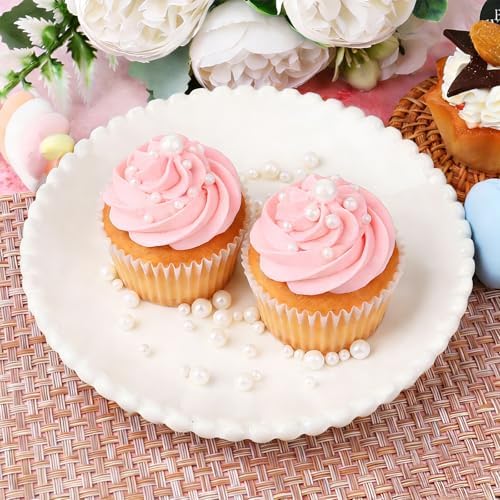 White Pearl Sprinkles for Cake Decorating, 11.3 Oz Edible Pearls Sugar Large Capacity 4 Jars Set for Baking Cookie Ice Cream Cupcake Topping