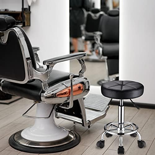 Round Rolling Stool with Wheels Height Adjustable Swivel Stool Chair for Spa Salon Massage Black