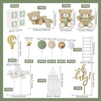 44 PCS Green Bear Cake Toppers - Mini 3D Bear BABY Letters Milk Bottle Green Gold Foam Balls Cake Toppers for Boy Girl Birthday Party Baby Shower Cake Decorations