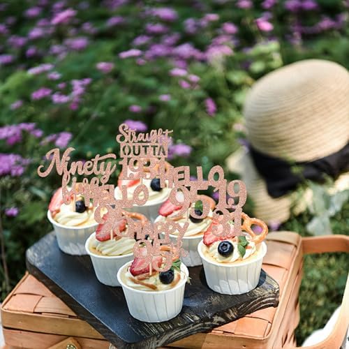 30PCS 95th Birthday Cupcake Toppers Glitter Nighty Five Happy 95 Straight Outta 1931 Cupcake Picks for Cheers to 95 Fabulous 95th Birthday Anniversary Party Cake Decorations Supplies Rose Gold
