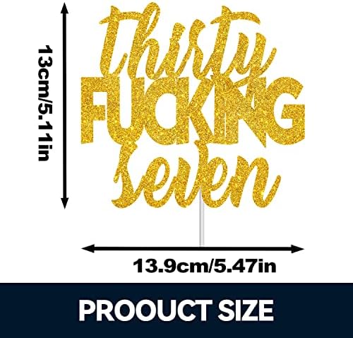 Thirty-Seven Glitter Gold Happy Birthday Cake Topper - Cheers To 37th Birthday - 37 Years Old Anniversary Party Cake Centerpieces Topper Decorations