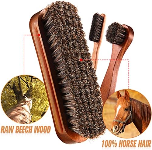 4 Pcs Horsehair Shine Shoes Brush Kit Polish Dauber Applicators Cleaning Leather Shoes Boots Care Brushes Suede Cleaner Brush with Microfiber Shoe Cloth(4 Pcs Style A)