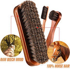 4 Pcs Horsehair Shine Shoes Brush Kit Polish Dauber Applicators Cleaning Leather Shoes Boots Care Brushes Suede Cleaner Brush with Microfiber Shoe Cloth(4 Pcs Style A)