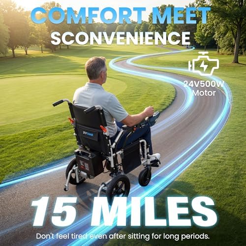 YF001 Zygenair Electric Wheelchair 330Lbs Capacity Foldable Electric Wheelchairs for Adults with 12Ah Lithium Battery, 15 Miles Range Power Wheelchair, 500W Motors Motorized Wheelchair, Silver