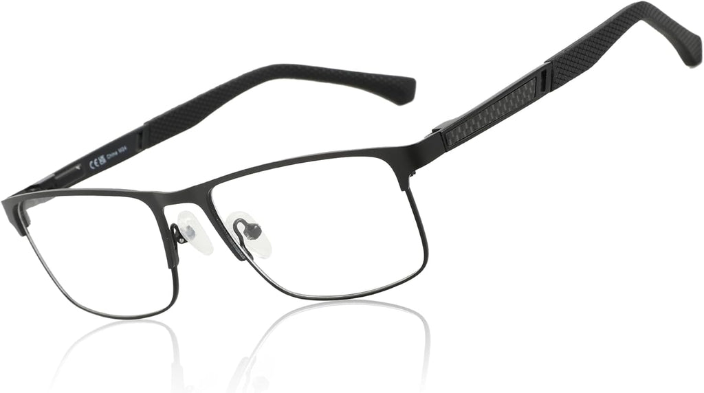 ZENOTTIC Blue Light Glasses Men : Black Reading Glasses Men - Square Frame Computer Glasses - Anti Glare Metal Readers