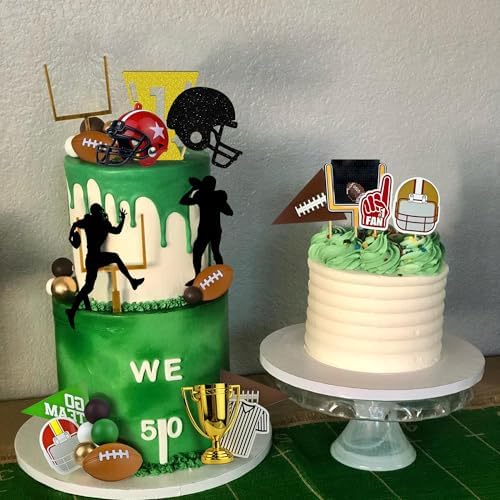 31PCS Football Cake Topper Set Acrylic Sports Theme Cake Decorations with Helmet Medal and Ball Cake Toppers for Birthday Party and Game Day Supplies