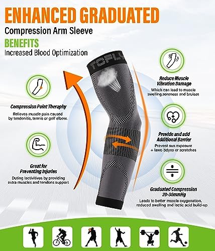 TOFLY Compression Arm Sleeves Elbow Braces for Men & Women (1 Pair), 20-30 mmHg Graduated Compression Arm Braces Support for Tennis Elbow, Tendonitis, Lymphedema, Arthritis, Edema, Workouts, Beige XL
