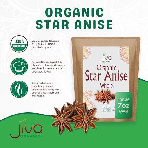 Jiva Organic Whole Star Anise 7 Oz Jumbo Bag - Non-GMO, Non Irradiated, Pure Spice from India, Staranise
