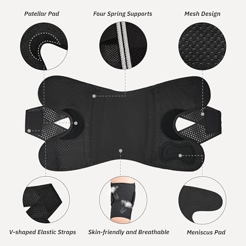 Knee Brace with Side Stabilizers for Knee Pain, Adjustable Knee Support for Meniscus Tear ACL MCL Arthritis Injury Recovery, Breathable Knee Wrap for Men & Women, Workout, Sports (Black, X-Large)