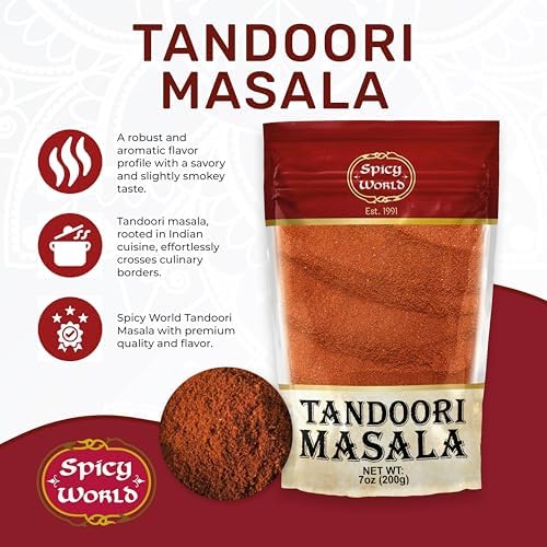 Spicy World Tandoori Masala Spice Mix Seasoning 7 Oz - 18 spice blend - Premium Quality Tandori Masala, Marinade & Grill Spice Blend