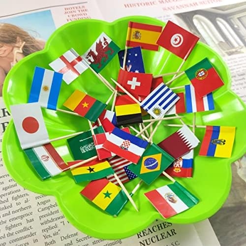 JBCD 2022 World Cup Toothpick Flag Mini Small World Cup Top 32 Soccer Cupcake Topper Flags, 96 pcs