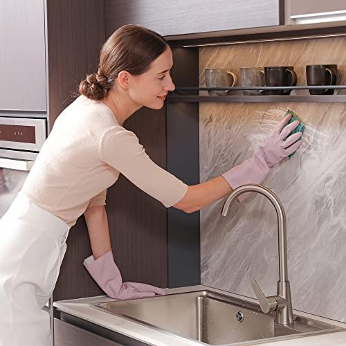 COOLJOB Large Household Rubber Gloves with Cotton Liner & Non-slip Grip, Waterproof Long Lasting Dishwashing Gloves for Kitchen & Bathroom Cleaning, Purple, 1 Pair