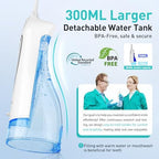 COSLUS Water Dental Flosser Teeth Pick C20: Portable Cordless Oral Irrigator 300ML Rechargeable Travel Irrigation Cleaner IPX7 Waterproof Electric Flossing Machine for Teeth Cleaning, White