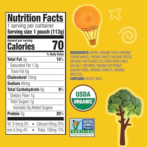 Earth's Best Organic Baby Food Pouches, 9+ Months, Pasta and Vegetable Puree for Babies 9 Months and Up, Organic Mac and Cheese with Veggies, 4 Ounce Resealable Pouch (Pack of 12)