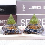 SUNYIK Orgone Pyramid & Orgone Pendulum Set, Tree of Life Orgonite Energy Generator & Orgone Crystal Points Pendulum for Divination Meditation Chakra Balancing, Sodalite & Lapis Lazuli