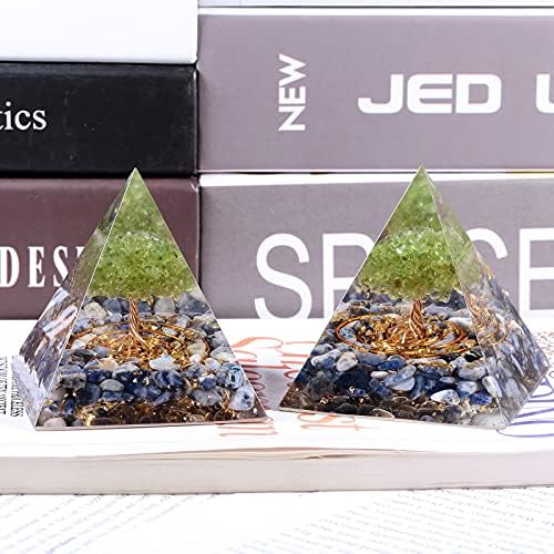 SUNYIK Orgone Pyramid & Orgone Pendulum Set, Tree of Life Orgonite Energy Generator & Orgone Crystal Points Pendulum for Divination Meditation Chakra Balancing, Sodalite & Lapis Lazuli