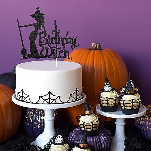 Birthday Witch Cake Topper, Witch Cake Topper, Happy Birthday Witch Decor for Girl’s Birthday Halloween Party Decoration Supplies
