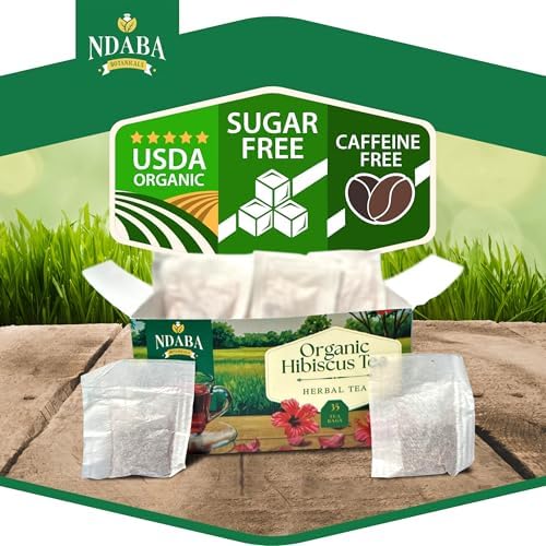 Organic Herbal Tea Bags, 35 count - Mix of Dried Hibiscus, Lemon, Ginger and Cloves herbal Tea Bags - Sugar Free - Caffeine Free - USDA Certified Organic Herbal Tea Mix