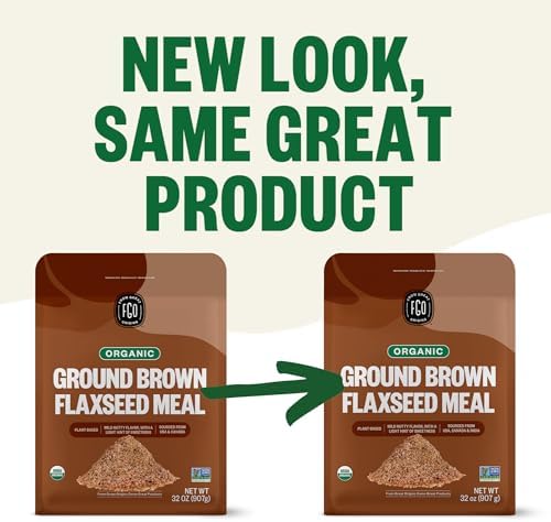 FGO Organic Ground Brown Flaxseed Meal, 2 Pound / 32oz Bulk Powder in Resealable Pouch, Cold Milled for Baking & Smoothies, Grown in USA & Canada (Pack of 1)