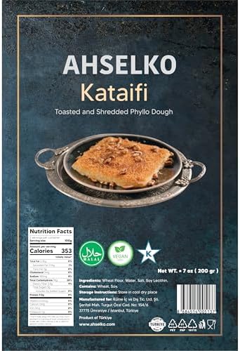 Ahselko Kataifi Shredded Phyllo Dough 200g (7oz) – Toasted Kadayif Pastry Strands for Kunafa, Baklava & Dubai Chocolate Filling – Halal, Kosher, Vegan
