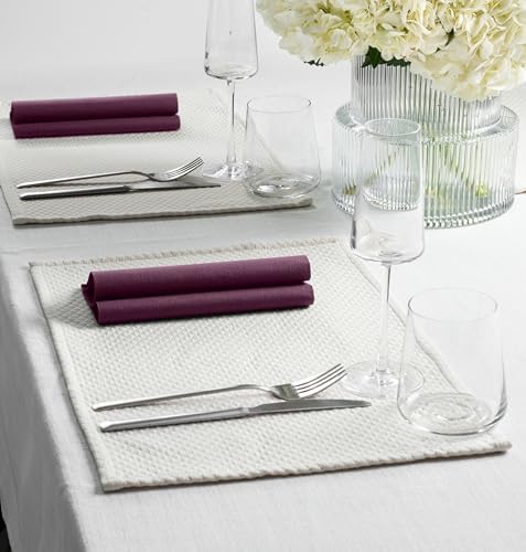 Plum Linen-Feel Dinner Paper Napkins, For Dinners Parties and Catering Supplies, Disposable and Fully Biodegradable Airlaid Napkins, 60 Pack