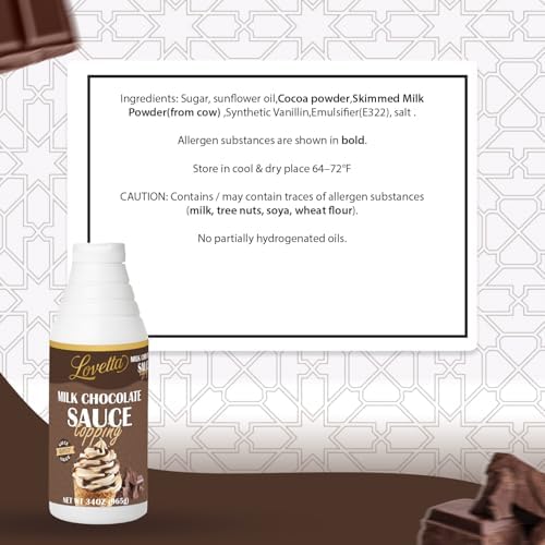 Lovetta Milk Chocolate Sauce Bulk 34oz (1L) Bottle – Smooth Gourmet Milk Chocolate Dessert Drizzle, Sweet Chocolate Topping for Crepes, Waffles, Ice Cream, Coffee & Pastries – Ready to Use