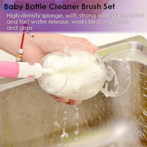 AKOAK 3 Pcs Sponge Ceaning Brush, Scratch Free Glass Cleaning Brush, 360 Degree Rotation, Deep Cleaning, Suitable for Goblets, Water Bottles, Kettles