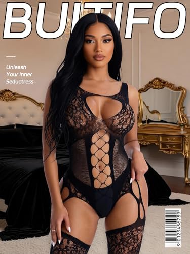 Buitifo Womens Fishnet Bodystocking Plus Size Bodysuit Sexy Tights Soft Nightwear Lingerie