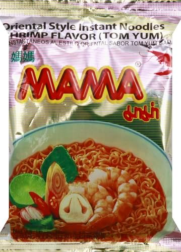 MAMA Noodles Shrimp Tom Yum Instant Noodles with Delicious Thai Flavors, Hot & Spicy Noodles w/Shrimp Tom Yum Soup Base, No Trans Fat w/Fewer Calories Than Deep Fried Noodles 30 Pack