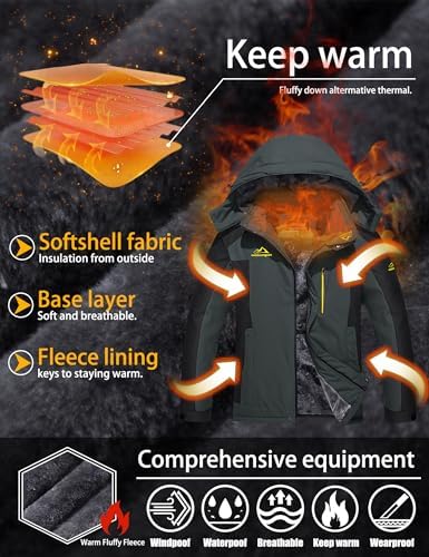 TACVASEN Men's Winter Ski Jacket Waterproof Snow Coats Snowboard Fleece Lining Jacket Warm Parka with Hooded