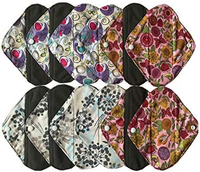 MUMBABY 12 pcs 8inch Pantyliner Charcoal Bamboo Mama Cloth/Menstrual Pads/Reusable Sanitary Pads