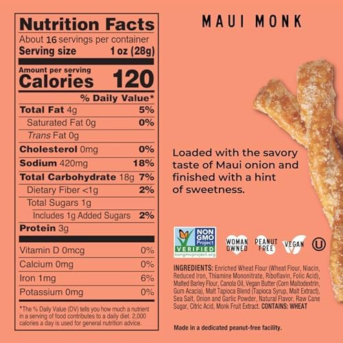 Stellar Snacks Maui Monk Pretzels, 16 Oz Large Resealable Bag, Vegan, Non-GMO, Gourmet Pretzel Sticks, Braids, Rods, Twists (16 Ounce, Maui Monk)