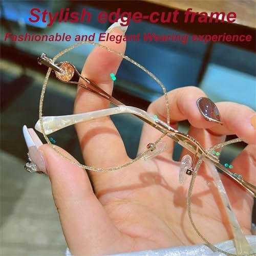 Women's Diamond Rimless Anti-Blue Light Presbyopia Glasses, Ultra Light Frameless Rhinestone Reading Glasses