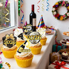 42Pcs Edible Happy New Year Cupcake Toppers Wafer Paper 2026 New Years Eve Party Decorations Picks for 2026 New Years Eve Party Supplies