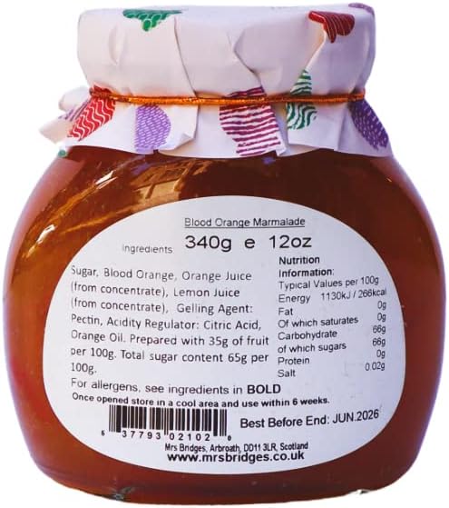 Mrs Bridges Blood Orange Marmalade, Made in Scotland, 12oz Jar (Pack of 1)