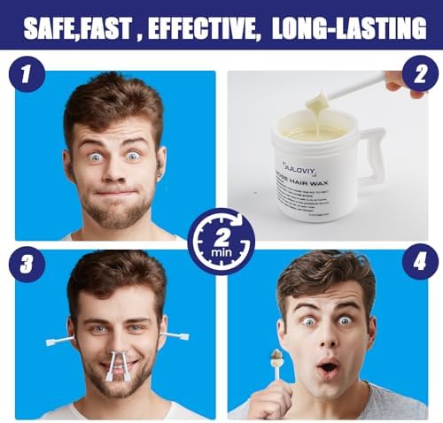 Nose Wax Kit, 120 g Wax, 30 Applicators,Nostril and Ears Hair Removal Kit for Men & Women,Includes 15 Balm Wipes and Mustache Guards etc. Lasts up to 6 Weeks