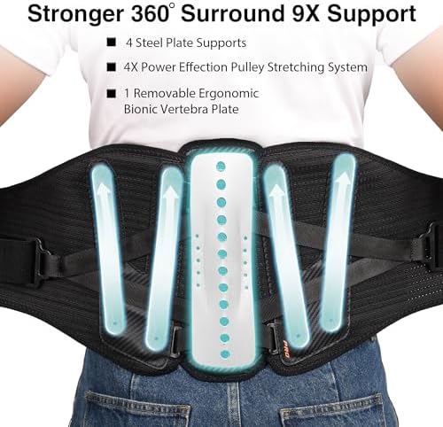 TIMTAKBO 11inch Height Back Brace for Lower Back Pain Relief,9X Power Back Support Brace for Men, Women with Removable Ergonomic Bionic Vertebra Plate, for Herniated Disc, Sciatica, Scoliosis（Small）