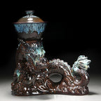 Chinese Gongfu Tea Set - Ceramic Teapot with Infuser, 8 Cups, Semi Automatic Dragon Design for Loose Leaf Tea