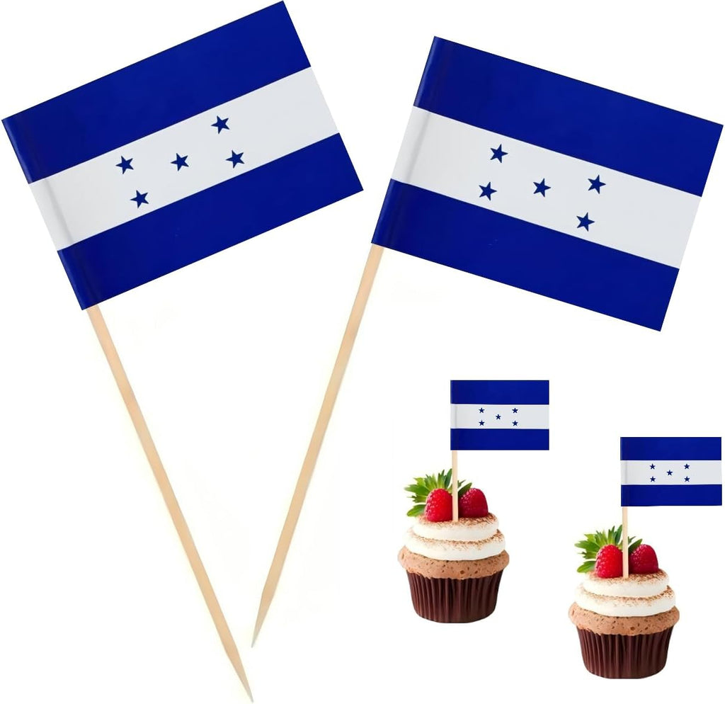100 Pac Honduras Flag Honduran Toothpick Flags, Cocktail Picks Mini Stick Cupcake Toppers Country Picks Party Decoration Celebration Cocktail Food Bar Cake Flags