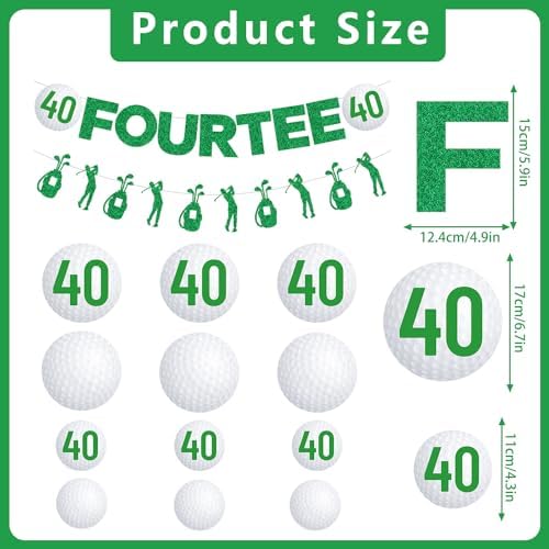 Gameza 40th Birthday Party Decorations, 14PCS Golf Birthday Banner Hanging Swirls Decoration Women Men, Glitter Fourtee Theme Bday Party Decor Supplies