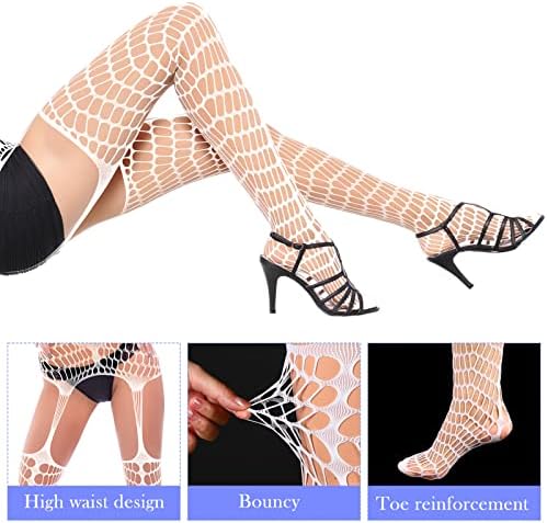 Hercicy Glow in the Dark Fishnet Stockings Hollow Fishnet Stockings Luminous Glowing Mesh Socks High Waist White Mesh(Stylish Style)