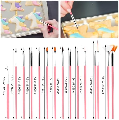 Aster 15Pcs Cake Decorating Brushes, Cake Painting Brushes Kit Food Safe Paint Brushes Fondant Sugar DIY Tools Set Cookie Decorating Supplies Candy Icing Pastry Brush for Baking(Pink)