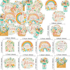 Ephlyn 54Pcs Edible Happy Mother's Day Cupcake Toppers Rainbow Love Mom Cake Drink Topper Picks Flowers Cake Decoration for Mom's Birthday Party Cake Decor Supplies Pink