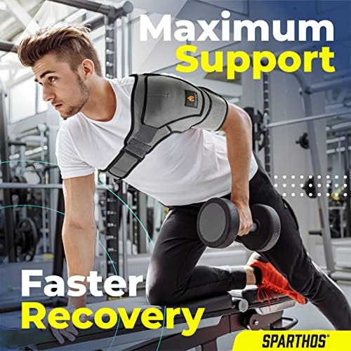 Sparthos Shoulder Brace - Adjustable Support Sleeve for Torn Rotator Cuff, AC Joint Relief, Shoulder Stability & Compression - Fits Bicep 10-14 in, Left or Right, Men & Women - Measure Before Purchase
