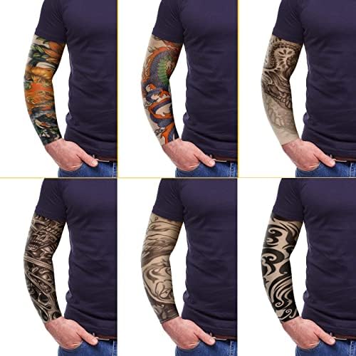 Geyoga 12 Pcs Tattoo Sleeves Fake Arm Sleeves Cover Realistic Soft Elasticity UV Protection for Men Women Working