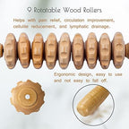 Wooden Massage Roller for Body Shaping, Wood Therapy Roller with 9 Rotating Rollers, Anti-Cellulite Body Sculpting Massage Tool for Muscle Relaxation